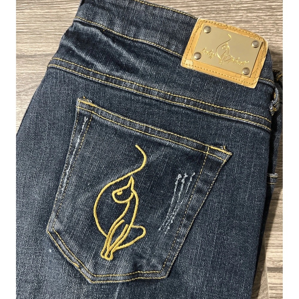 Baby Phat Flare/Bootcut Dark Wash Mid Rise Embroidered Cat Y2K Size 13 (30x34)